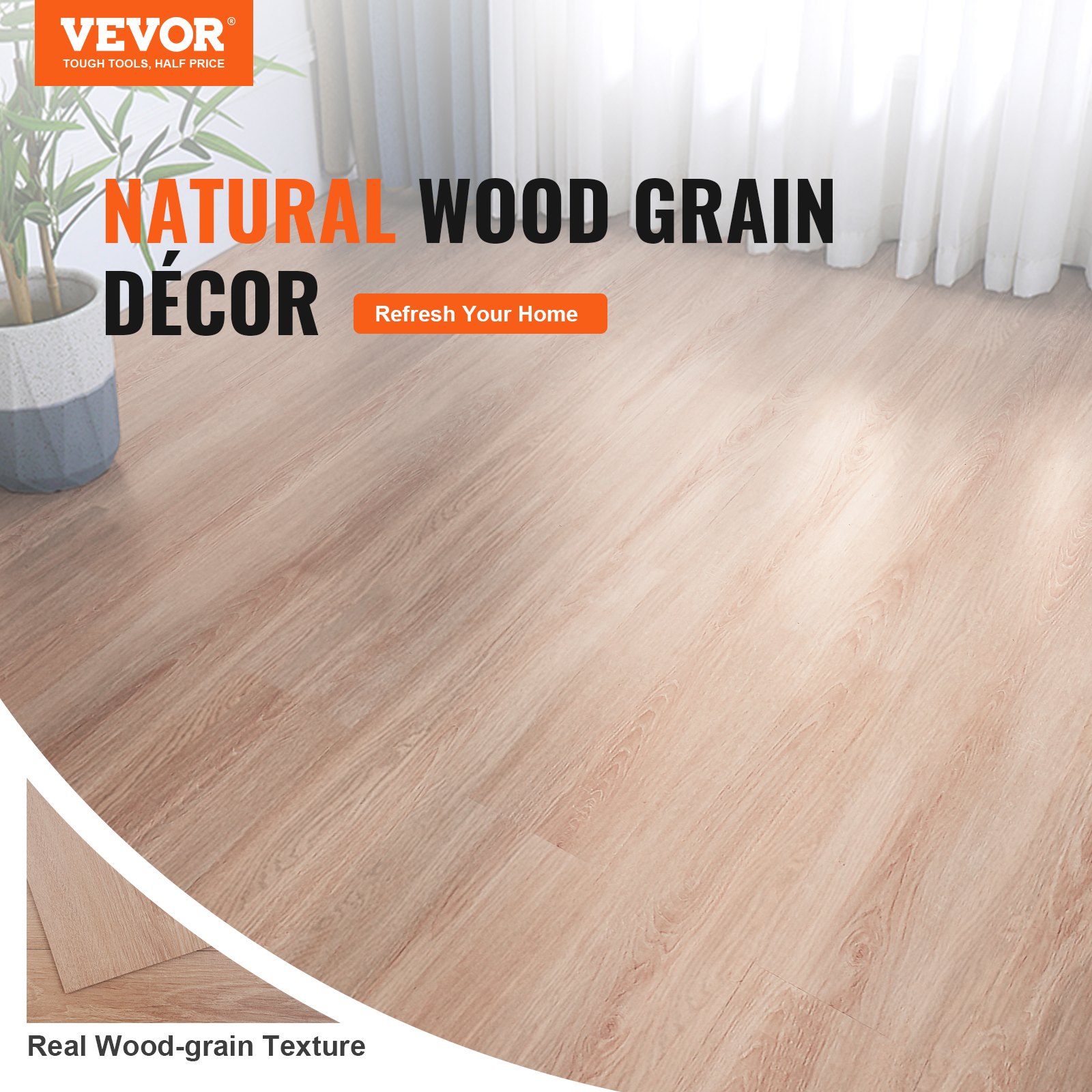 VEVOR Self Adhesive Vinyl Floor Tiles 36 x 6 inch, 36 Tiles 2.5mm Thick Peel & Stick, Natural Wood Grain DIY Flooring for Kitchen, Dining Room, Bedrooms & Bathrooms, Easy for Home Decor