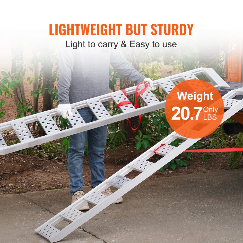 VEVOR Aluminum Ramps, 1250lbs, Straight Ramp with Treads and Load Straps, Portable Loading Ramp for Motorcycles, ATVs, Trucks, Lawn Mower, Dirt Bike, Garden Tractor,1980 x 305 mm, 2Pcs