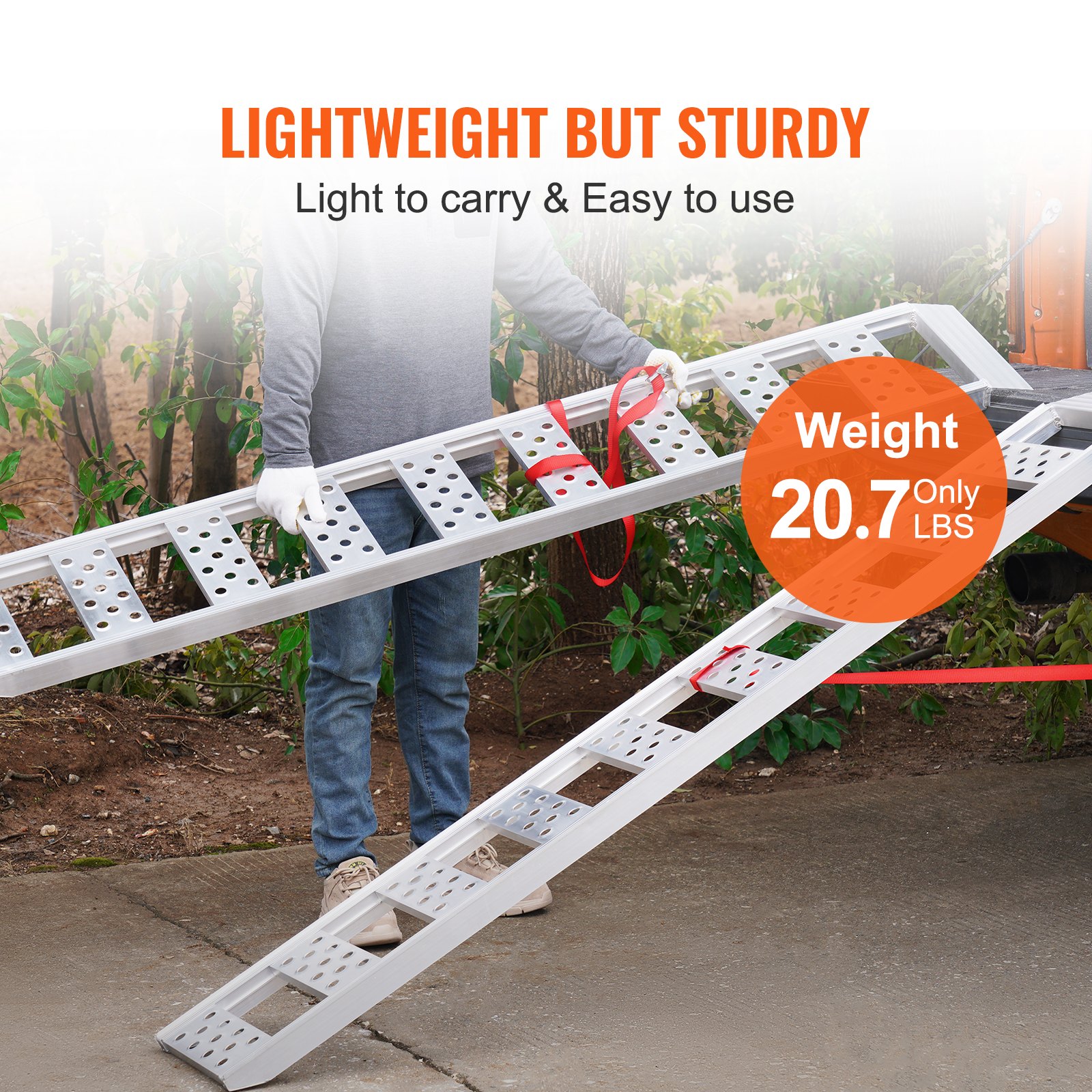 VEVOR Aluminum Ramps, 1250lbs, Straight Ramp with Treads and Load Straps, Portable Loading Ramp for Motorcycles, ATVs, Trucks, Lawn Mower, Dirt Bike, Garden Tractor,1980 x 305 mm, 2Pcs
