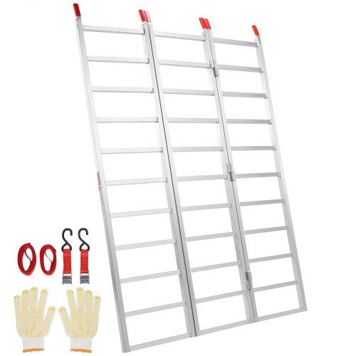 VEVOR Aluminum Ramps, 1500 lbs, Tri-Fold Ramp with Load Straps, Folding Loading Ramp for Motorcycle, Tractor, ATV/UTV, Trucks, Lawn Mower, Snow Blower, 77"L x 54"W, 1 Pc