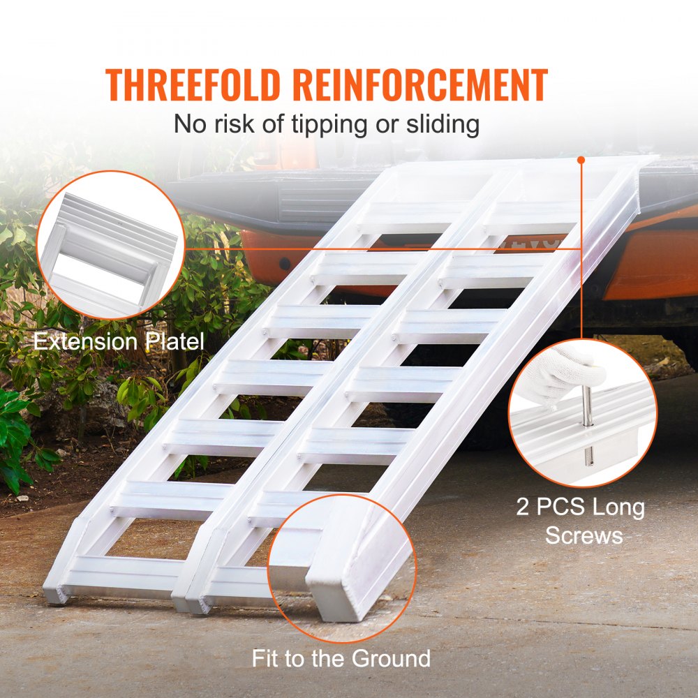 VEVOR Aluminum Ramps, 6800 lbs, Heavy-duty Ramps with Top Hook Attaching End, Universal Loading Ramp for Motorcycle, Tractor, ATV/UTV, Trucks, Lawn Mower, 72"L x 15"W, 2Pcs