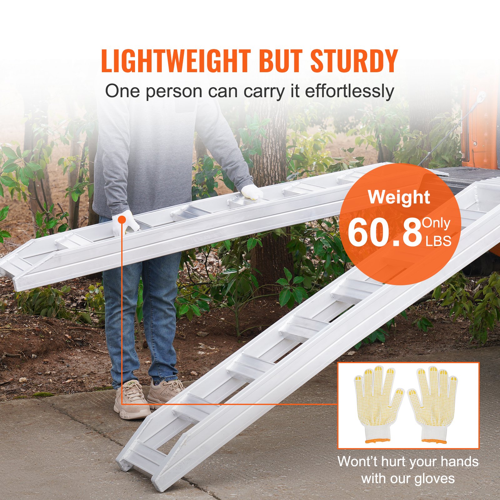 VEVOR Aluminum Ramps, 6800 lbs, Heavy-duty Ramps with Top Hook Attaching End, Universal Loading Ramp for Motorcycle, Tractor, ATV/UTV, Trucks, Lawn Mower, 72"L x 15"W, 2Pcs