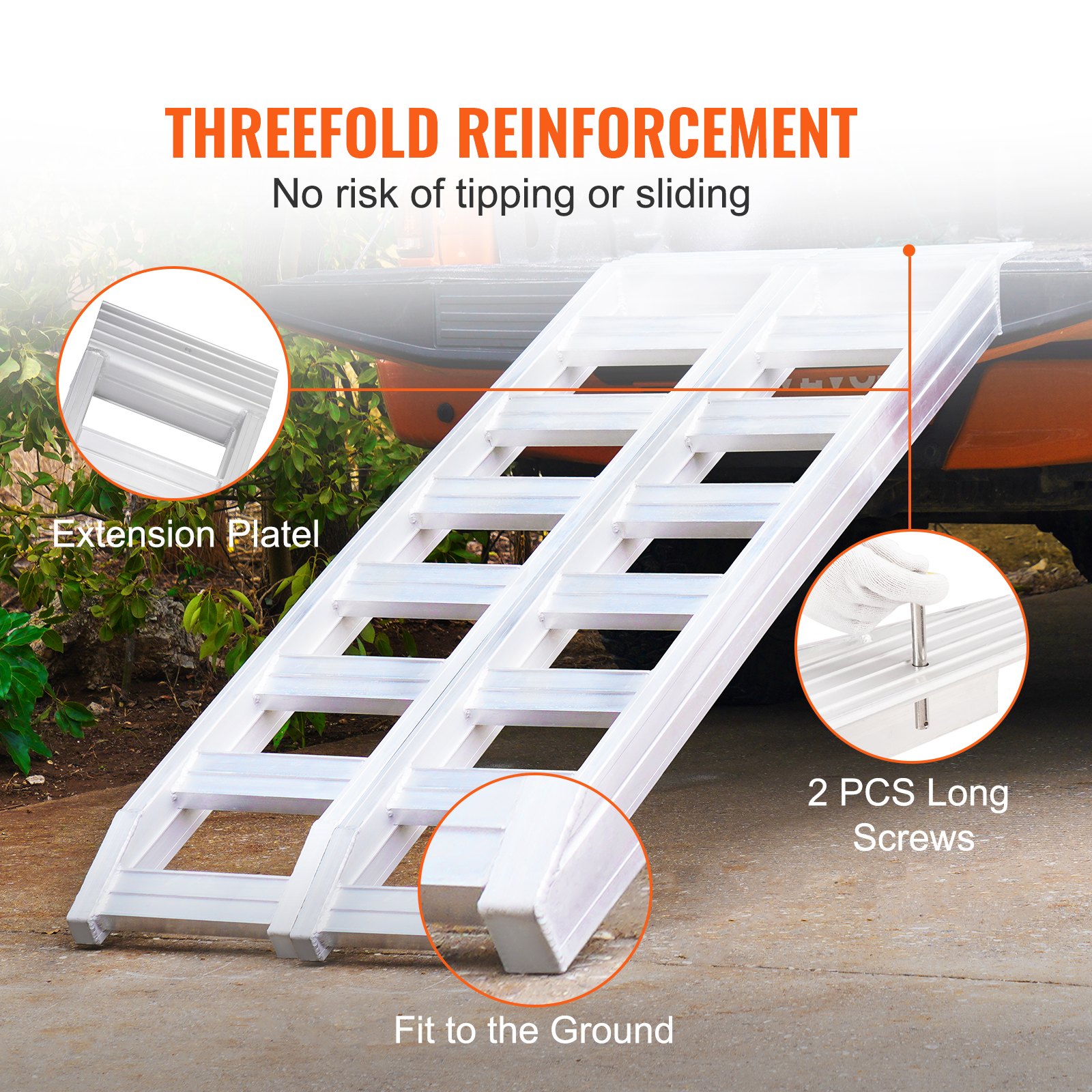 VEVOR Aluminum Ramps, 6800 lbs, Heavy-duty Ramps with Top Hook Attaching End, Universal Loading Ramp for Motorcycle, Tractor, ATV/UTV, Trucks, Lawn Mower, 72"L x 15"W, 2Pcs