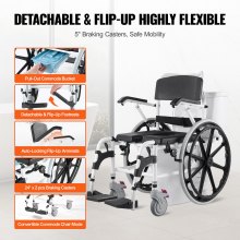 VEVOR Shower Wheelchair 17.5in Al Alloy Commode Bathroom Wheelchair for Disabled