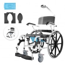 VEVOR Shower Wheelchair 17.5in Al Alloy Commode Bathroom Wheelchair for Disabled