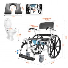 VEVOR Shower Wheelchair 17.5in Al Alloy Commode Bathroom Wheelchair for Disabled