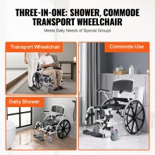 VEVOR Shower Wheelchair 17.5in Al Alloy Commode Bathroom Wheelchair for Disabled