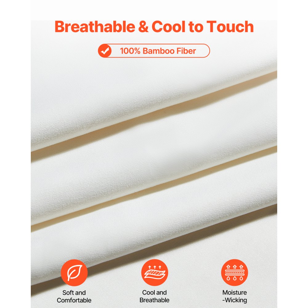 VEVOR 4-Piece Bed Sheet Set - Queen Size, 100% Bamboo Fiber Bedding Set, Cooling, Breathable & Shrink-Resistant Luxury Bed Sheet with Deep Pocket, Fit up to 16" Deep Mattress, Ideal for Hotel Bedroom