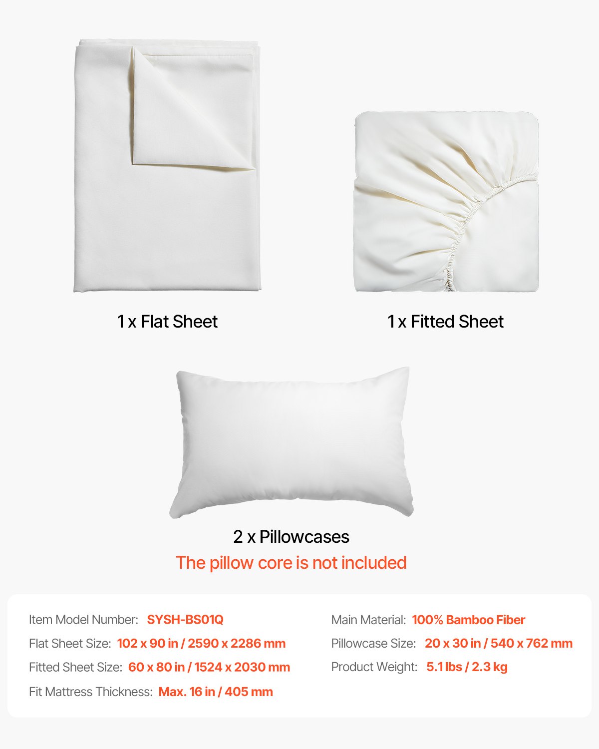 VEVOR 4-Piece Bed Sheet Set - Queen Size, 100% Bamboo Fiber Bedding Set, Cooling, Breathable & Shrink-Resistant Luxury Bed Sheet with Deep Pocket, Fit up to 16" Deep Mattress, Ideal for Hotel Bedroom