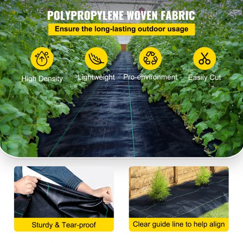 VEVOR Weed Barrier Landscape Fabric, 4 x 250 FT Geotextile Underlayment, PP Woven Garden Ground Cover, 5Oz Weed Control Fabric, Heavy Duty Weed Block Fabric w/Good Permeability, Gardening Mat, Black