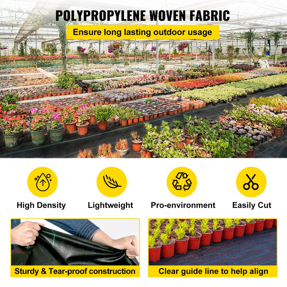 VEVOR 200 x 9144 cm Premium Weed Barrier Fabric Heavy Duty 90.7 g, Woven Weed Control Fabric, High Permeability Good for Flower Bed, Geotextile Fabric for Underlayment, Polyethylene Ground Cover