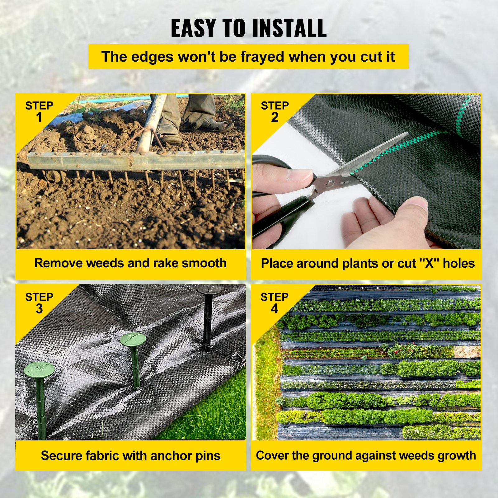 VEVOR 200 x 9144 cm Premium Weed Barrier Fabric Heavy Duty 90.7 g, Woven Weed Control Fabric, High Permeability Good for Flower Bed, Geotextile Fabric for Underlayment, Polyethylene Ground Cover
