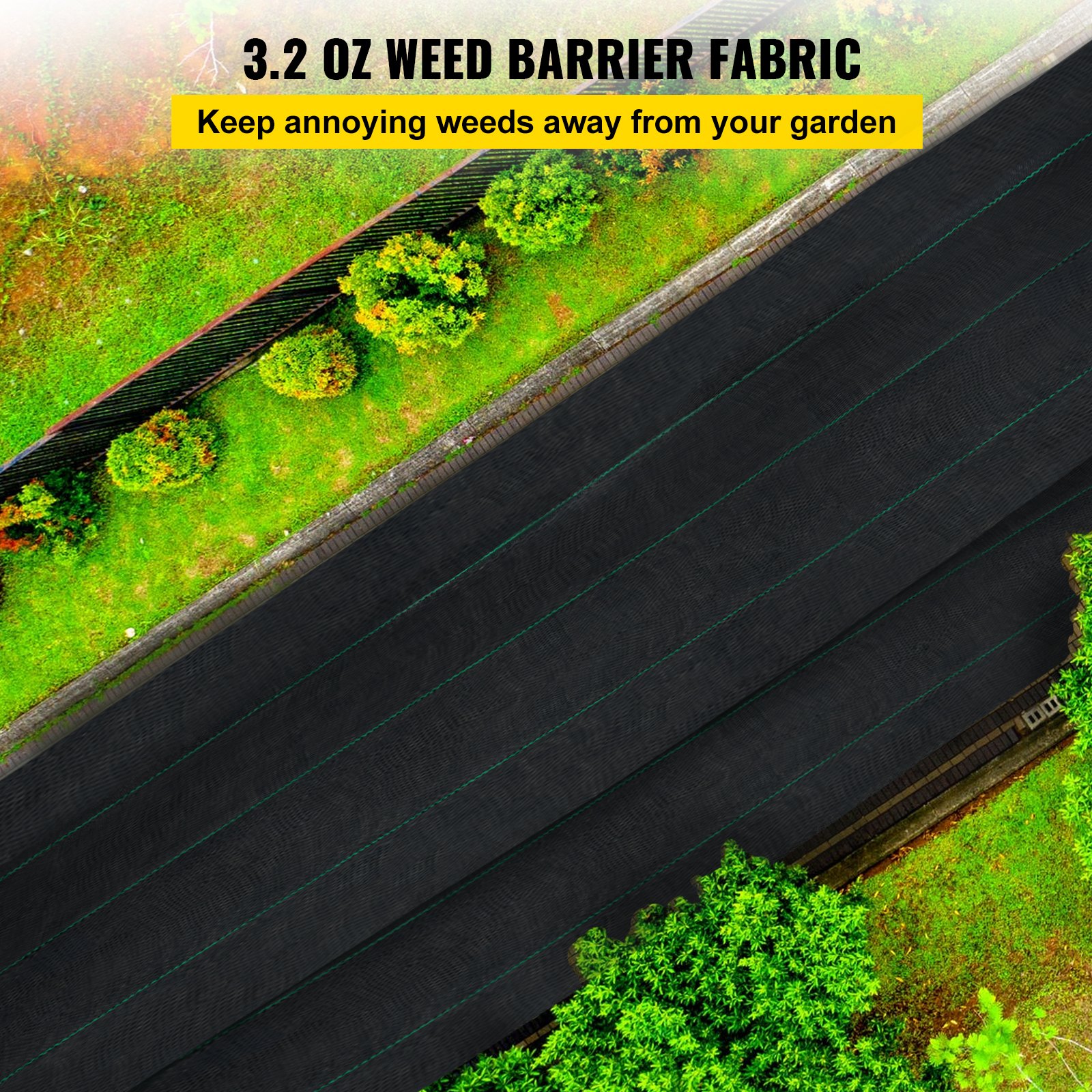 VEVOR 6.5FTx330FT Premium Weed Barrier Fabric Heavy Duty 3.2OZ, Woven Weed Control Fabric, High Permeability Good for Flower Bed, Geotextile Fabric for Underlayment, Polyethylene Ground Cover