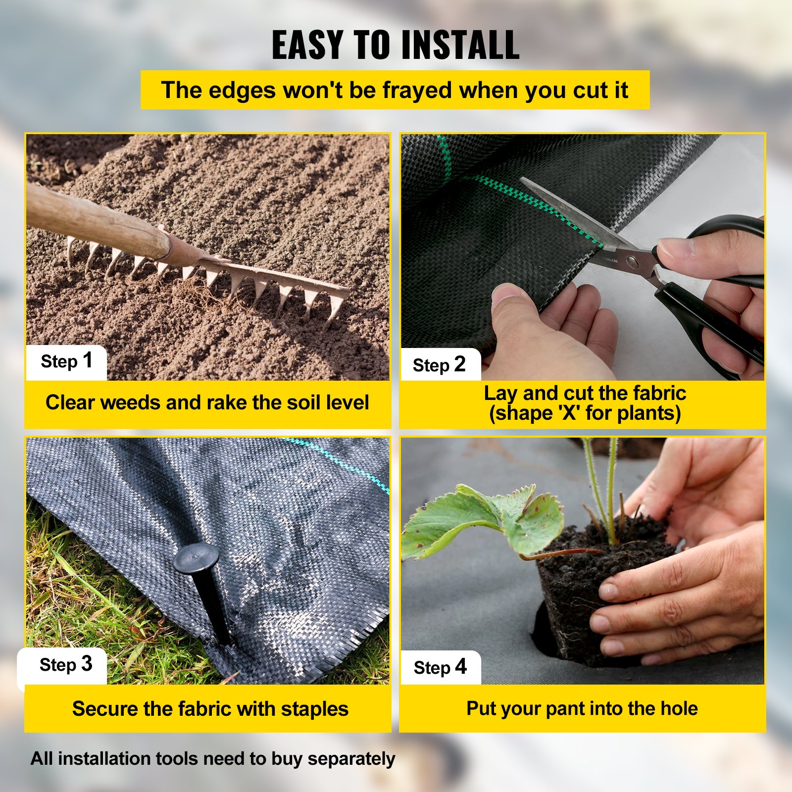 VEVOR 6.5FTx330FT Premium Weed Barrier Fabric Heavy Duty 3.2OZ, Woven Weed Control Fabric, High Permeability Good for Flower Bed, Geotextile Fabric for Underlayment, Polyethylene Ground Cover