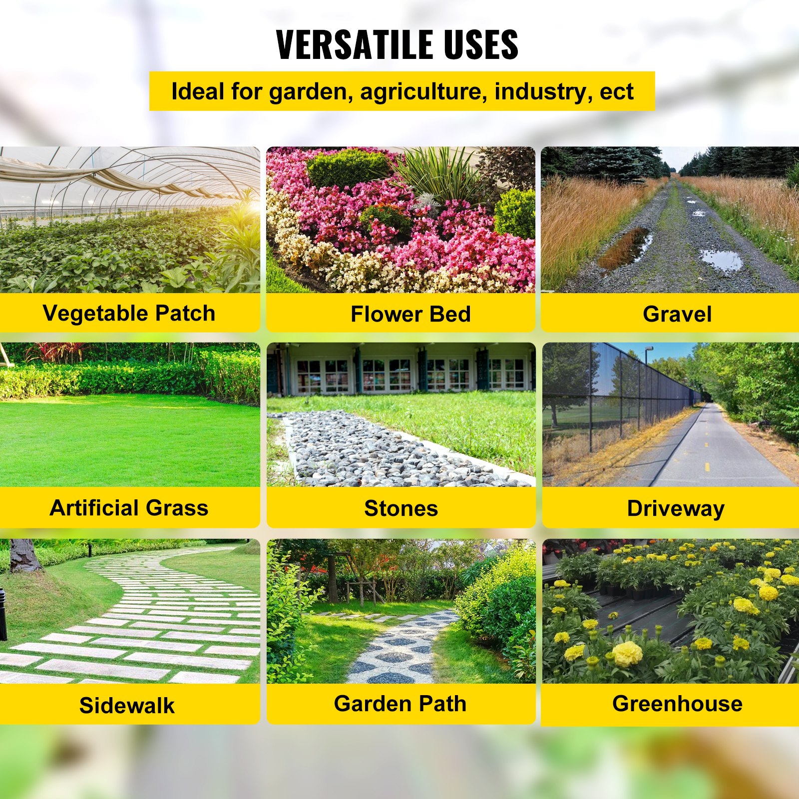 VEVOR 6.5FTx330FT Premium Weed Barrier Fabric Heavy Duty 3.2OZ, Woven Weed Control Fabric, High Permeability Good for Flower Bed, Geotextile Fabric for Underlayment, Polyethylene Ground Cover