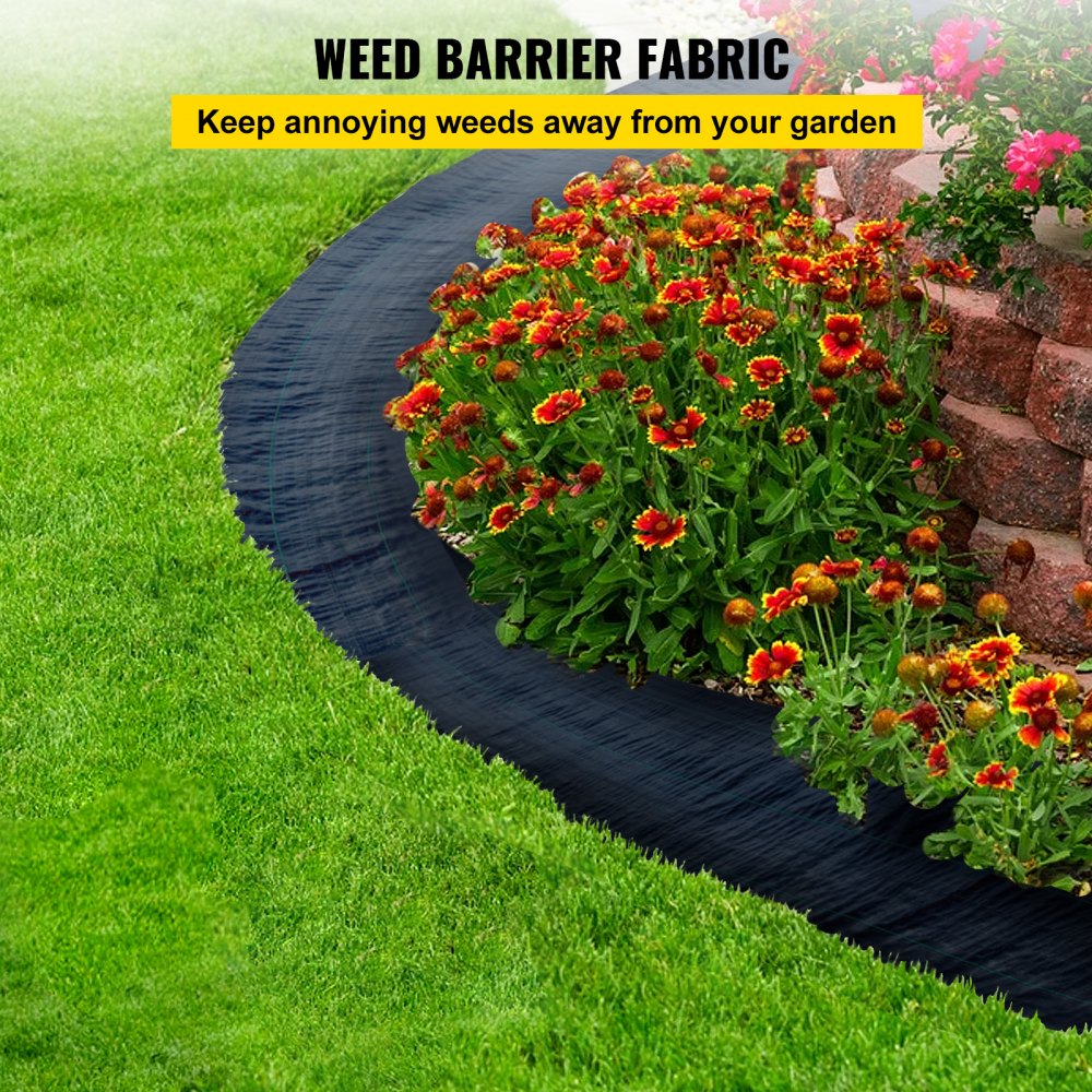 VEVOR 1.8 x 91.5 m Premium Weed Barrier Fabric Heavy Duty 3.2OZ, Woven Weed Control Fabric, High Permeability Good for Flower Bed, Geotextile Fabric for Underlayment, Polyethylene Ground Cover