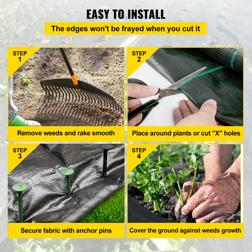 VEVOR 1.8 x 91.5 m Premium Weed Barrier Fabric Heavy Duty 3.2OZ, Woven Weed Control Fabric, High Permeability Good for Flower Bed, Geotextile Fabric for Underlayment, Polyethylene Ground Cover