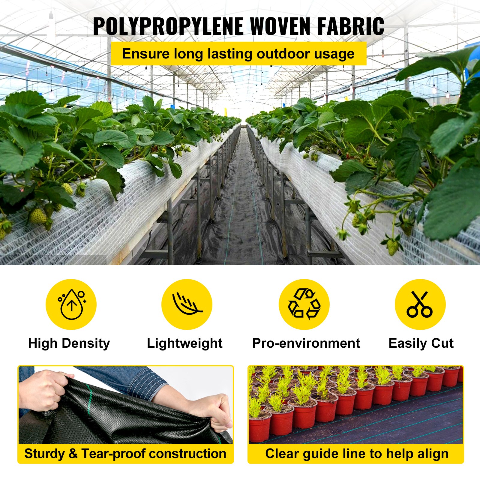VEVOR Weed Control Fabric 6ft x 300ft - Geo Textile Fabric Heavy Duty - Woven Ground Cover for Commercial Greenhouse, Yard, Garden Barrier Cloth Blocker Mat