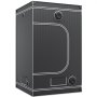 VEVOR grow tent, black with white trim, multiple access points, reflective interior, sturdy design.