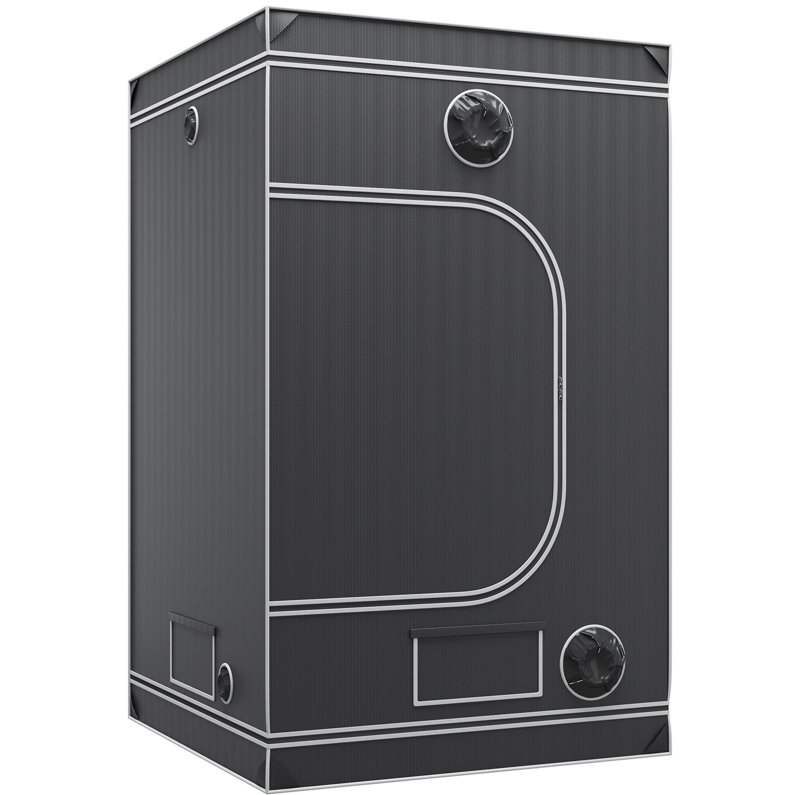 VEVOR grow tent, black with white trim, multiple access points, reflective interior, sturdy design.