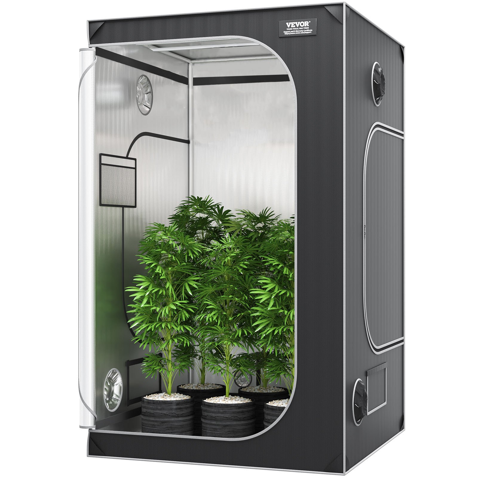 VEVOR 4x4 Grow Tent, 122 x 122 x 203 cm, High Reflective 2000D Mylar Hydroponic Growing Tent with Observation Window, Tool Bag and Floor Tray for Indoor Plants Growing