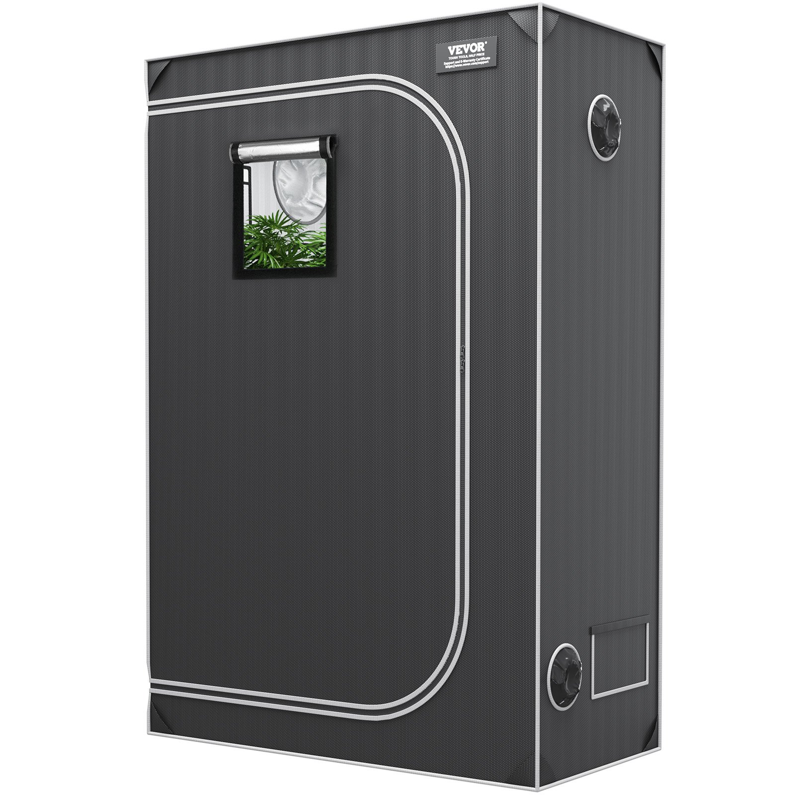 VEVOR grow tent with a small viewing window and ventilation ports, showcasing interior greenery.