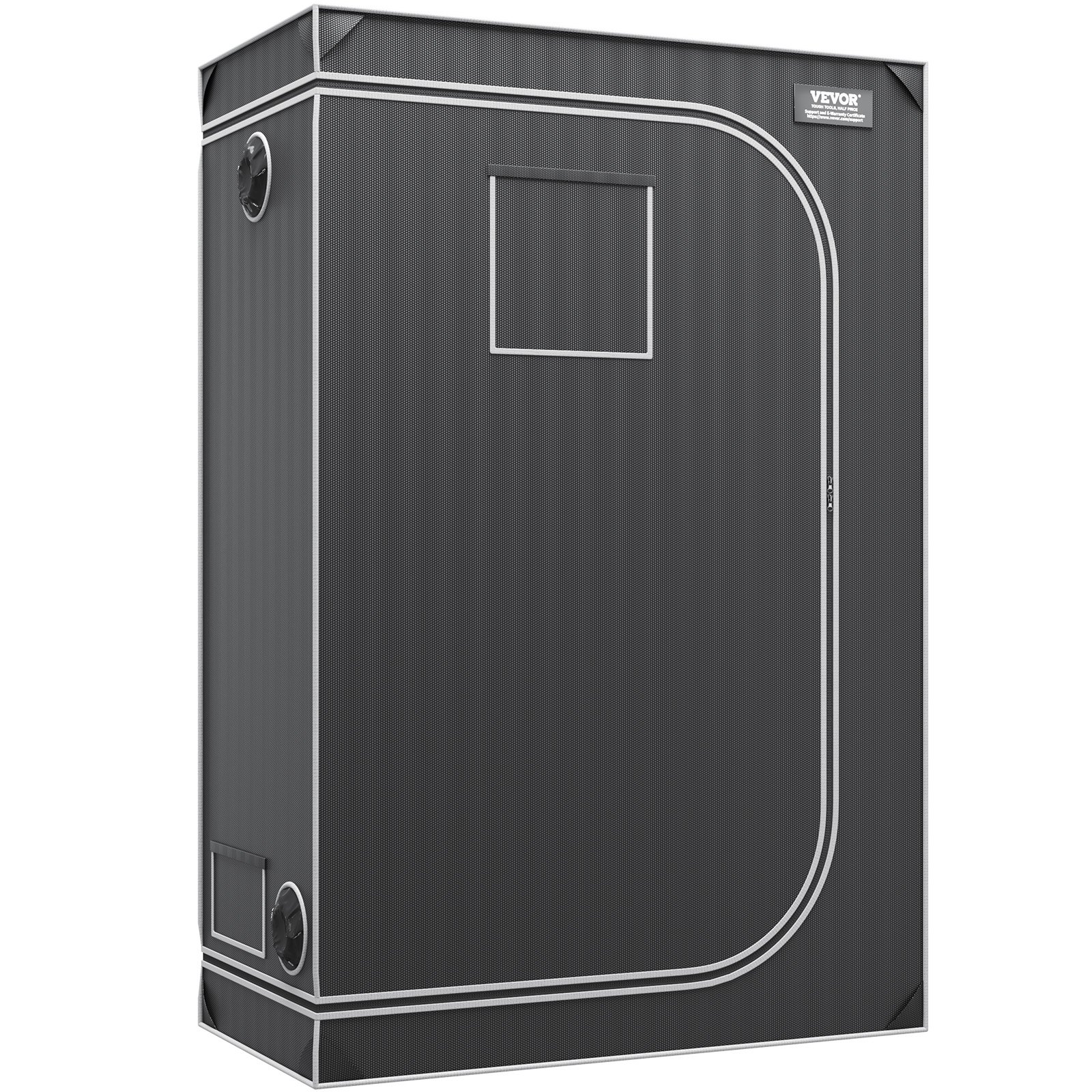 black VEVOR grow tent with reflective interior, ventilation ports, and front-view access door.