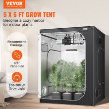 Cort de creștere VEVOR 5x5, 60 inchi x 60 inchi x 80 inchi, cort de creștere hidroponic Mylar 2000D, cu reflexie înaltă, cu fereastră de observare, pungă de scule și tavă de podea pentru creșterea plantelor de interior