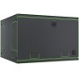 large, black rectangular VEVOR grow tent with green trim and ventilation ports on the sides.