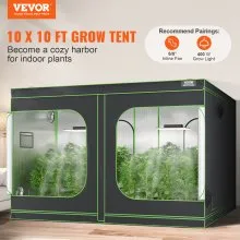 VEVOR 10x10 Grow Tent, 120'' x 120'' x 80'', High Reflective 600D Mylar Hydroponic Growing Tent with Observation Window, Tool Bag and Floor Tray for Indoor Plants Growing