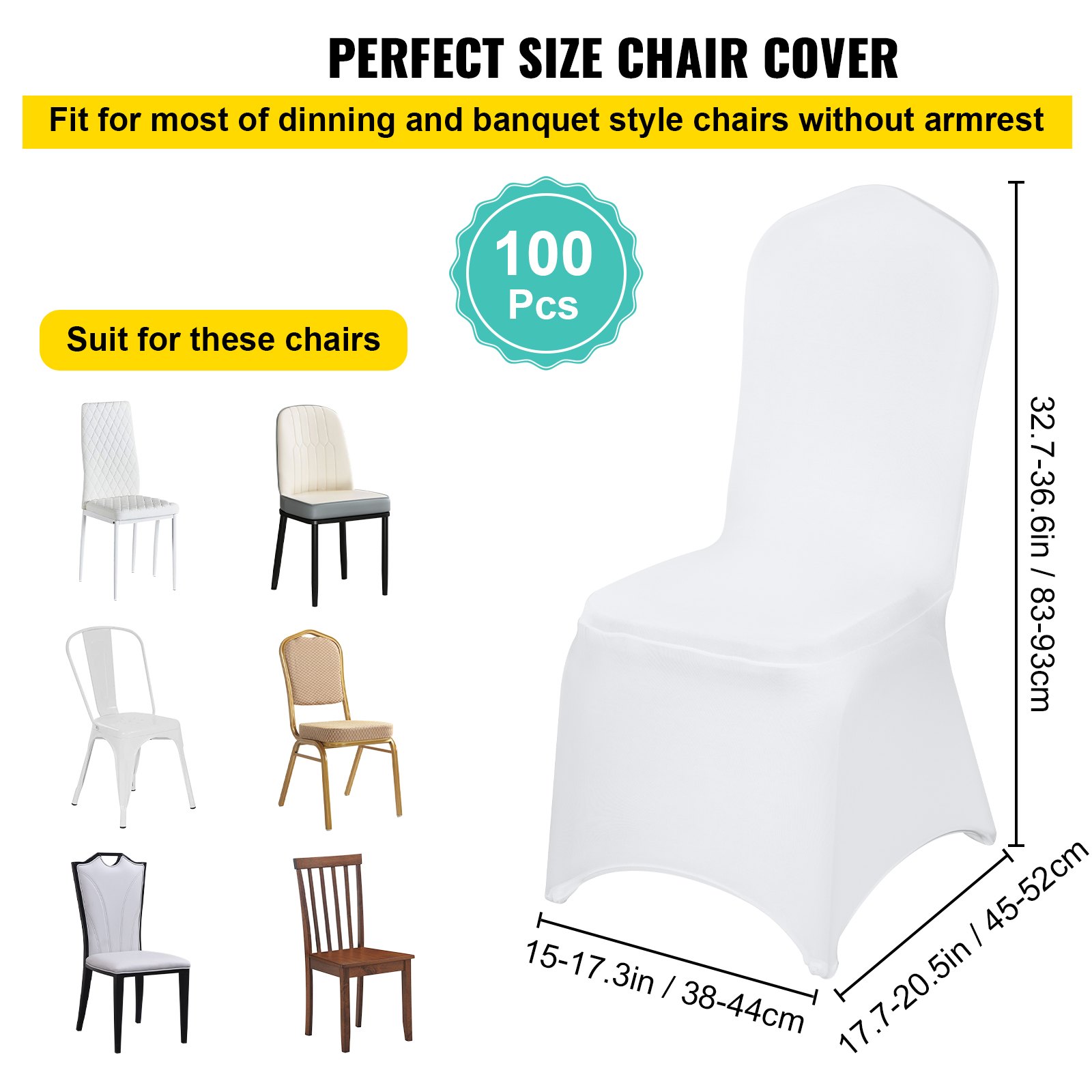 VEVOR 100 Pcs White Chair Covers Polyester Spandex Chair Cover Stretch Slipcovers for Wedding