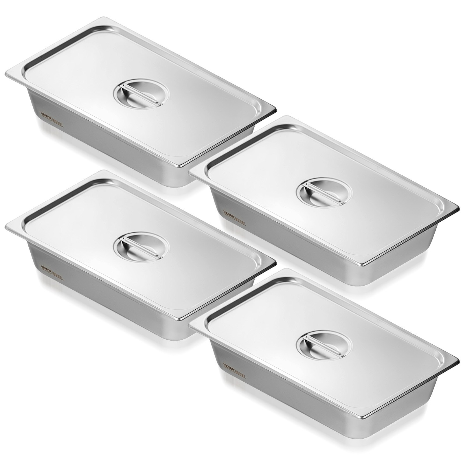 VEVOR 4 Pack Hotel Pans, Full Size Anti-Jam Steam Pan with Lid, 0.8mm ...