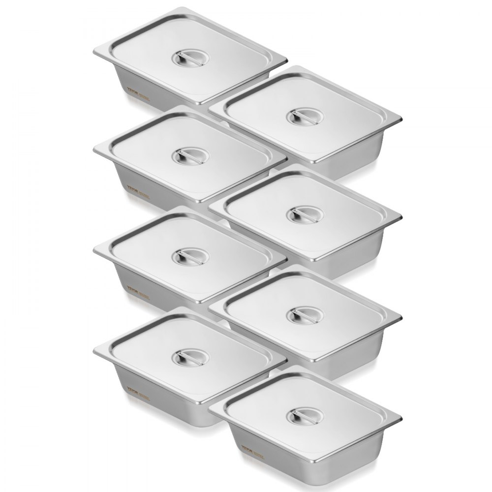 VEVOR 8 Pack Hotel Pans, 1/2 Size AntiJam Steam Pan with Lid, 0.8mm Thick Stainless Steel Steam