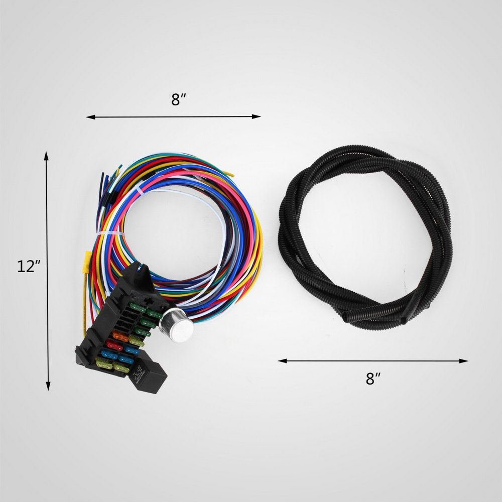 VEVOR 12 Circuit Wiring Harness 12 Fuses Universal Street Rod Harness