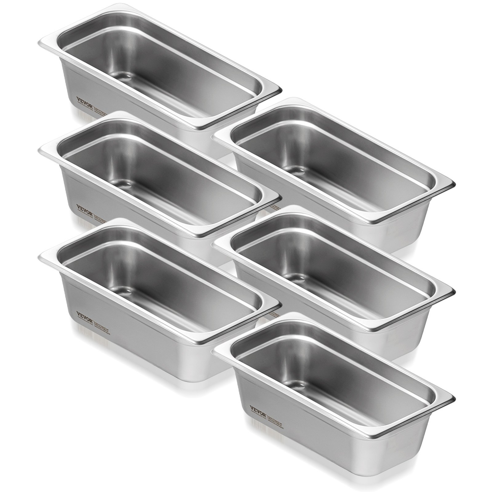 VEVOR 6 Pack Hotel Pans, 1/3 Size Anti-Jam Steam Pan, 0.8mm Thick ...