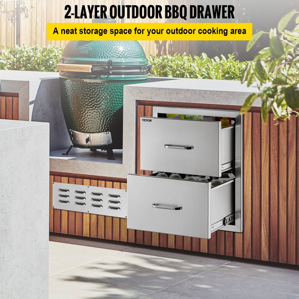 VEVOR Outdoor Kitchen Drawers 14W x 14.3H x 23D Inch, Flush Mount ...