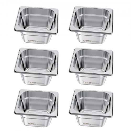 VEVOR 4 Inch Hotel Pan – 1/6 Size, 6-Pack Stainless Steel