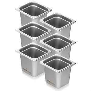 VEVOR 6 Pack Hotel Pans, 1/6 Size Anti-Jam Steam Pan, 0.8mm Thick ...