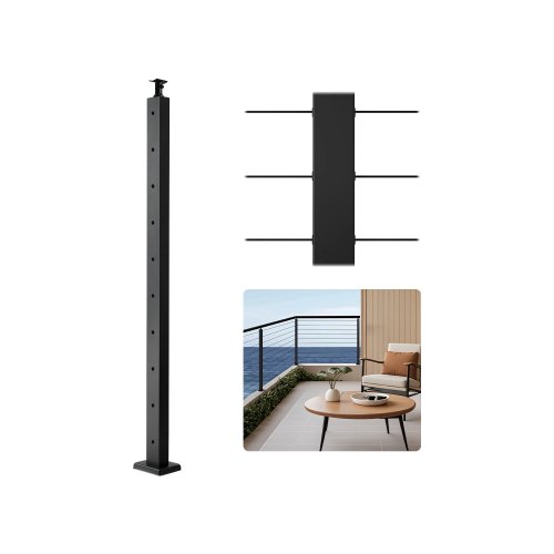 VEVOR 1-Pack Cable Railing Post, 36x2x2 In Horizontal-Hole Deck Railing ...