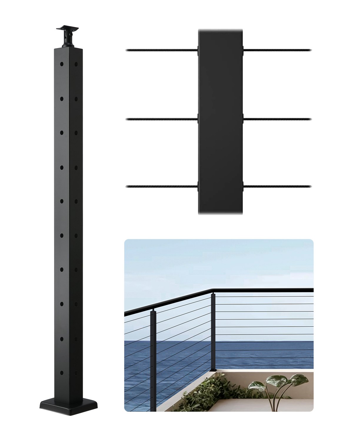 VEVOR Cable Railing Corner Post – 12 Pair Hole, 36x2x2 Inch