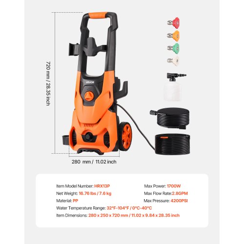 VEVOR Power Washer 4200 PSI – 2.8 GPM, 1700W Motor Cleaner