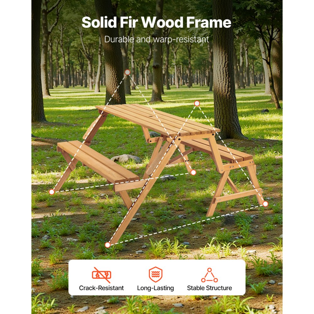 VEVOR 2-in-1 Transforming Interchangeable Picnic Table, Outdoor Wooden ...