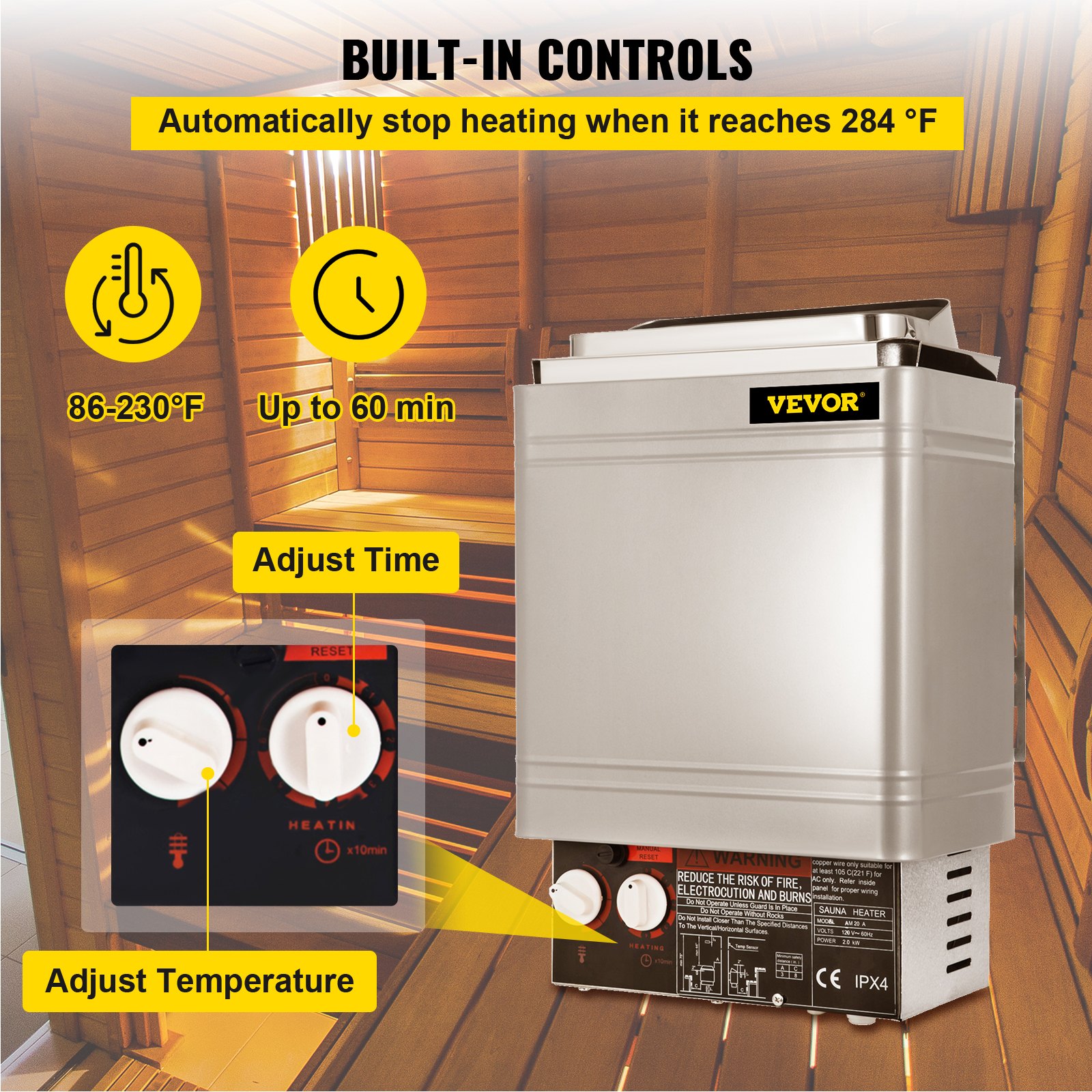 Vevor Sauna Heater 2kw Dry Steam Bath Stove 110v 120v With Internal