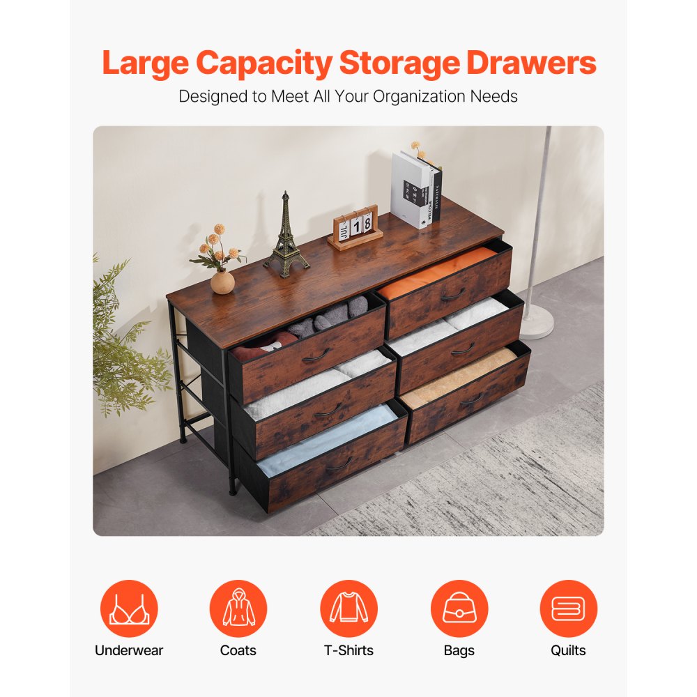 VEVOR 6 Drawer Tall Chest of Drawers - Rustic Brown