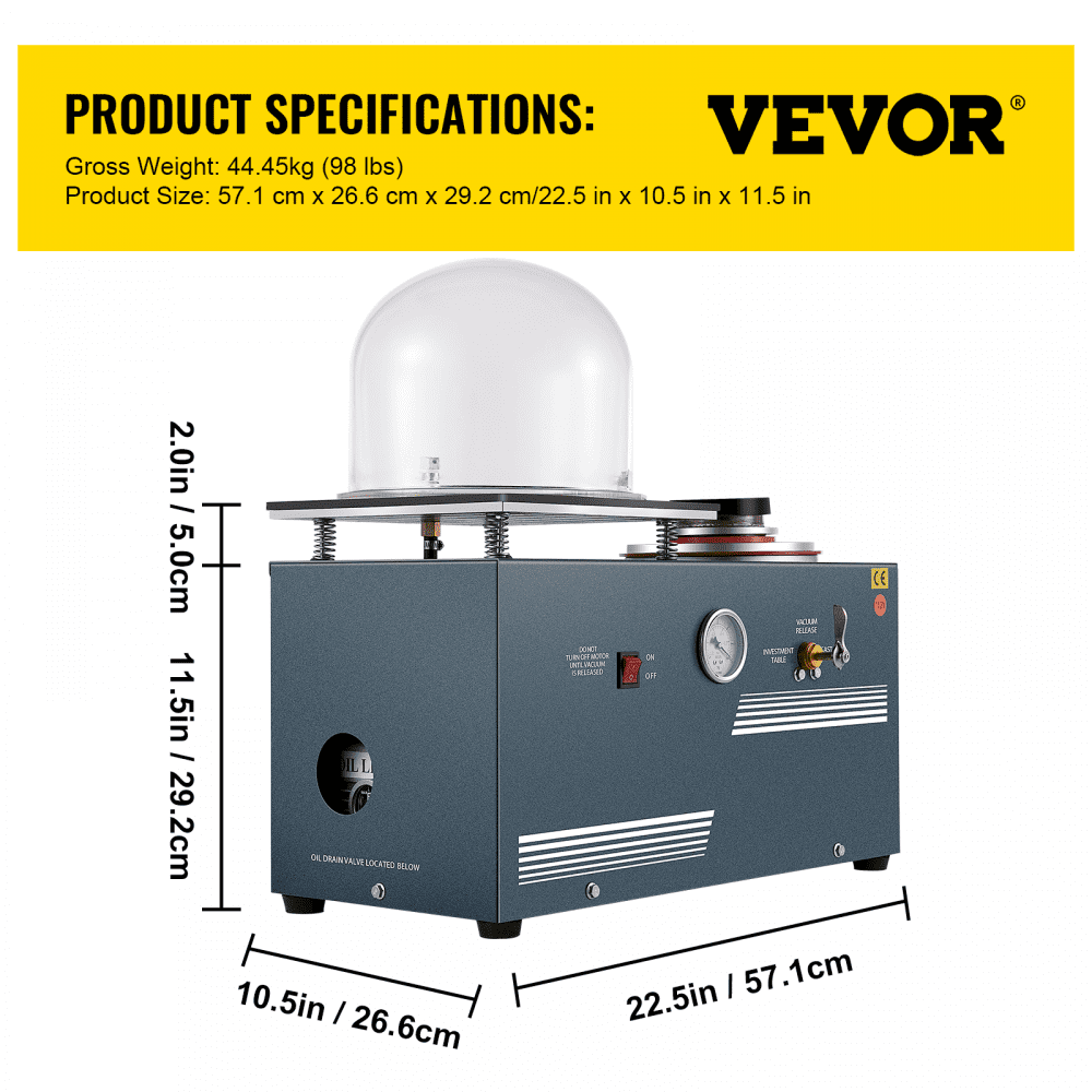 VEVOR Vacuum Investing Casting 2L Vacuum Casting Machine with 3 CFM ...