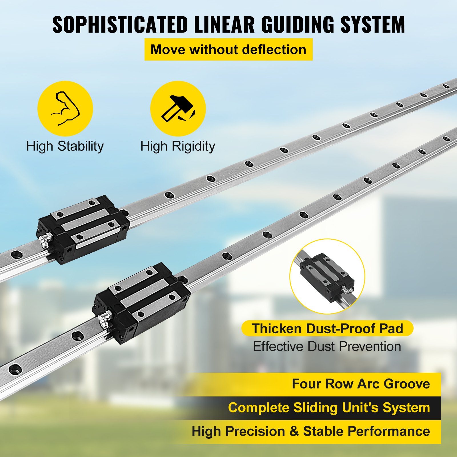 VEVOR 20-1500mm 2 X Linear Guideway Rail 4 X Blocks Square Type ...