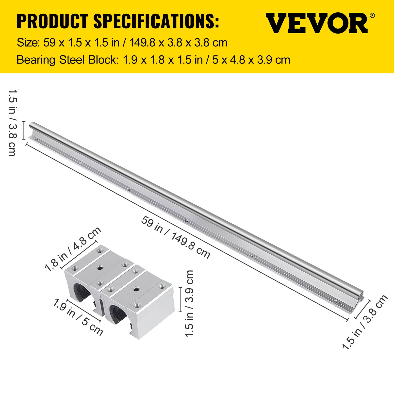 VEVOR Linear Rail SBR20-1500mm 2 Linear Slide Guide With 4 SBR20UU ...