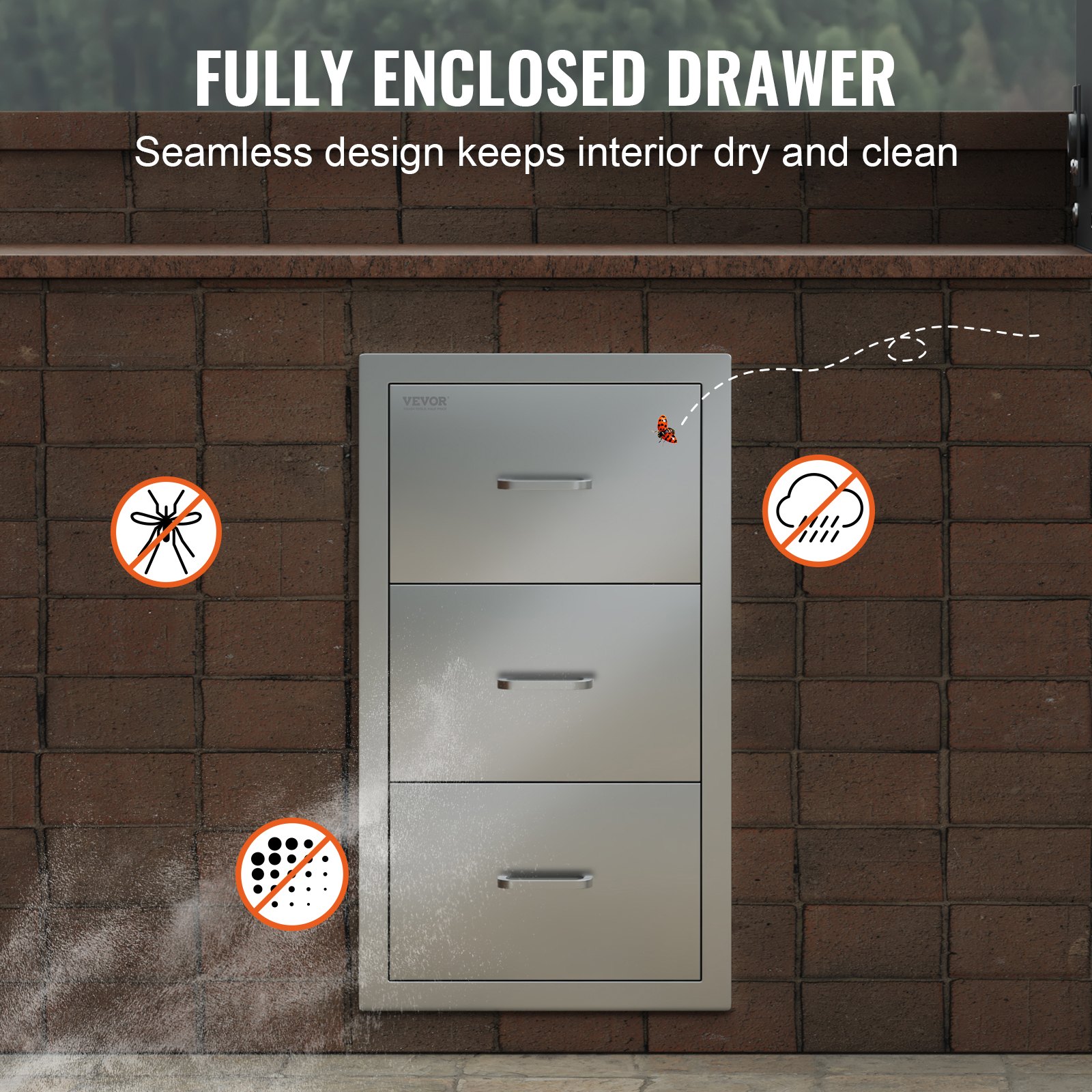 17W x 30H x 21D Inch Outdoor Kitchen Stainless Steel Double Access Drawers with Paper Towel Holder Combo for BBQ Island or Grill Station main image 1