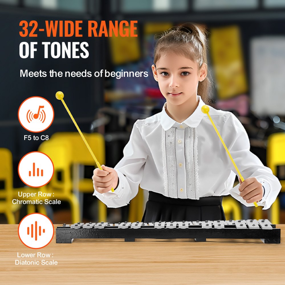 32 Note klokkenspel xylofoon percussie kit met in hoogte verstelbare standaard, drumsticks en draagtas 32 Note klokkenspel xylofoon percussie kit met in hoogte verstelbare standaard, drumsticks en draagtas