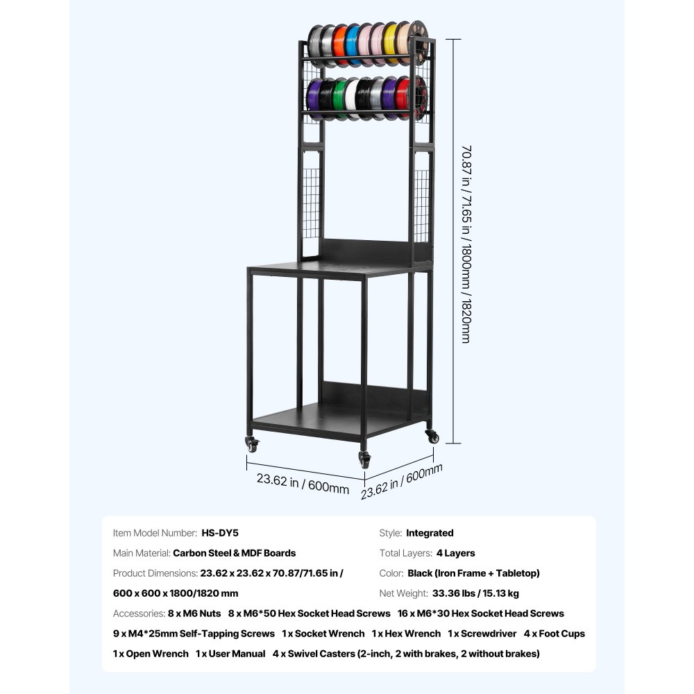 VEVOR 3D Printer Filament Storage Rack, 4-Tier 3D Printer Stand with ...